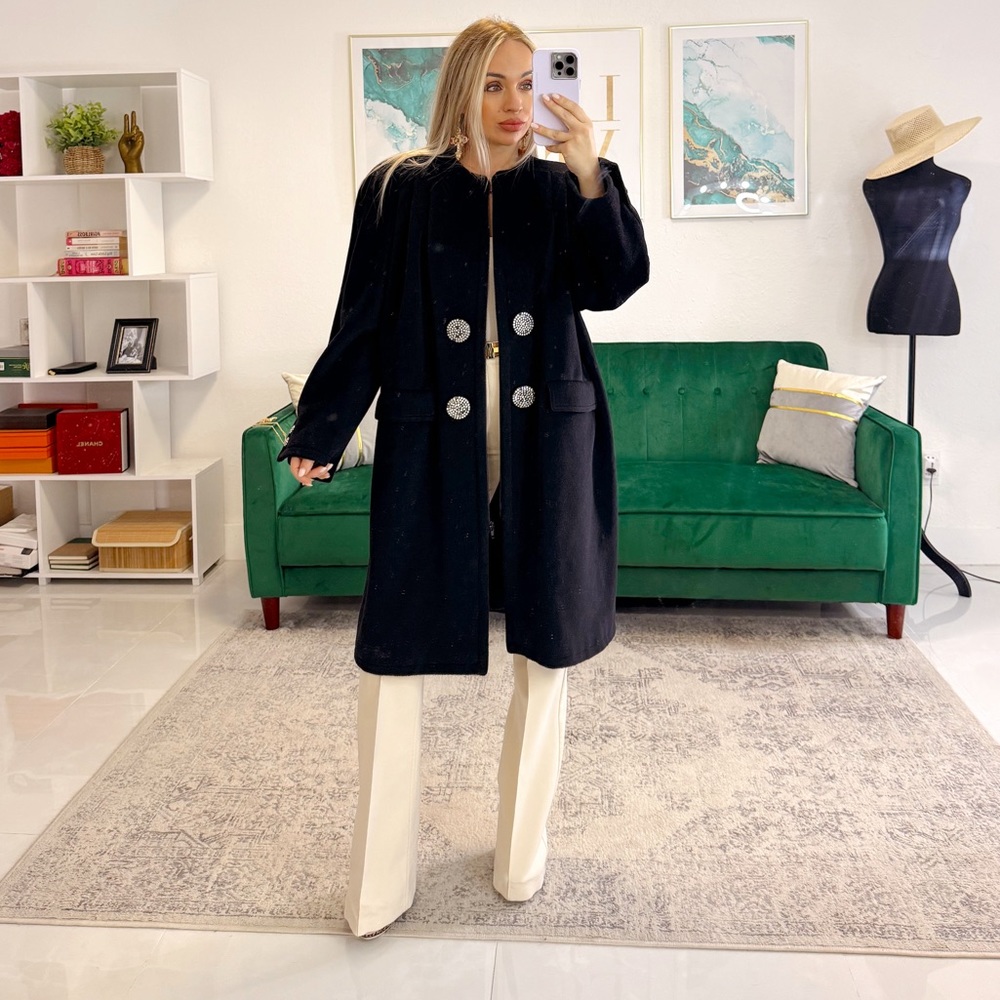 VALENTINO - Cashmere Wool Blend Rhinestone Buttons Coat #ski